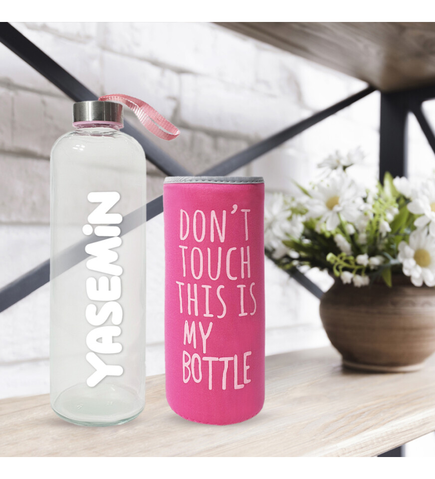 Kişiye Özel Renkli Kılıflı Cam Matara 1000 ml