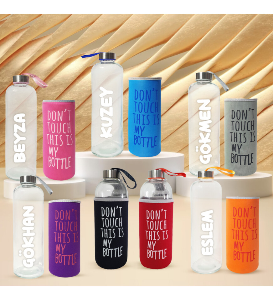 Kişiye Özel Renkli Kılıflı Cam Matara 1000 ml