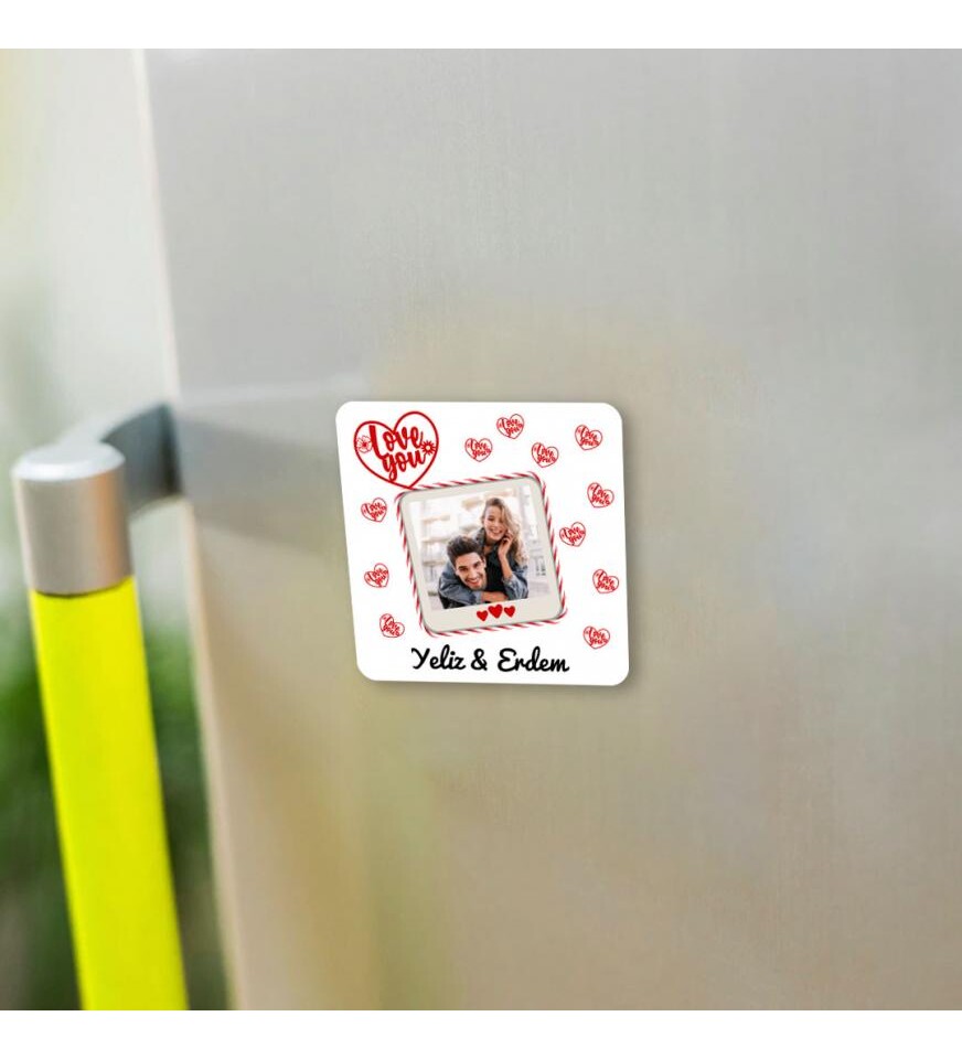 Kişiye Özel Sevgililer Günü Özel Baskılı 6x6 Kare Magnet 2 Adet HK2515