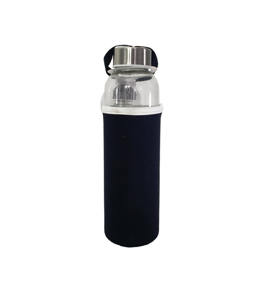 Kişiye Özel Siyah Kılıflı Cam Matara 500 ml HK2671