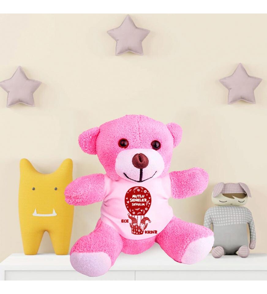 Kişiye Özel Yeniyıl Baskılı Peluş Pembe Ayı HK2436