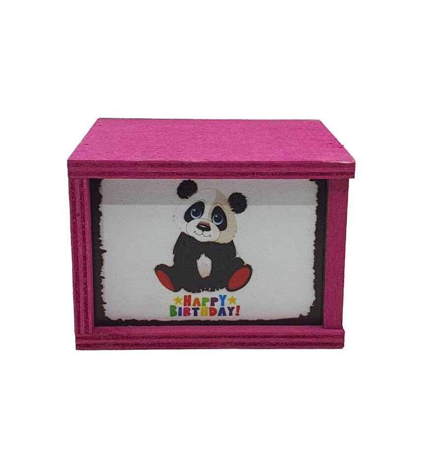 Panda Happy Birthday Doğum Günü Konsept Ahşap Kutulu Kupa Bardak