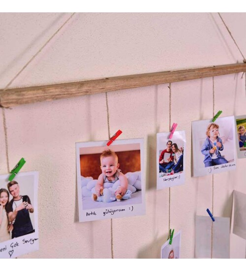 Ahşap İpli Mandallı Çerçeve 50x72 (12 Adet Fotoğraf Hediyeli)