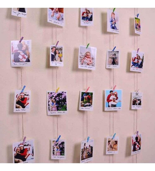 Ahşap İpli Mandallı Çerçeve 50x72 (12 Adet Fotoğraf Hediyeli)