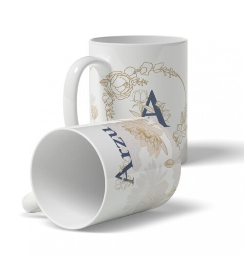 Kişiye Özel Yuvarlak Çiçek Desenli İsim ve Harf Baskılı Kupa HK106