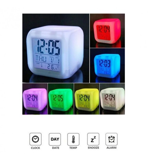 7 Renkli, Termometreli, Alarmlı Dijital Masa Saati