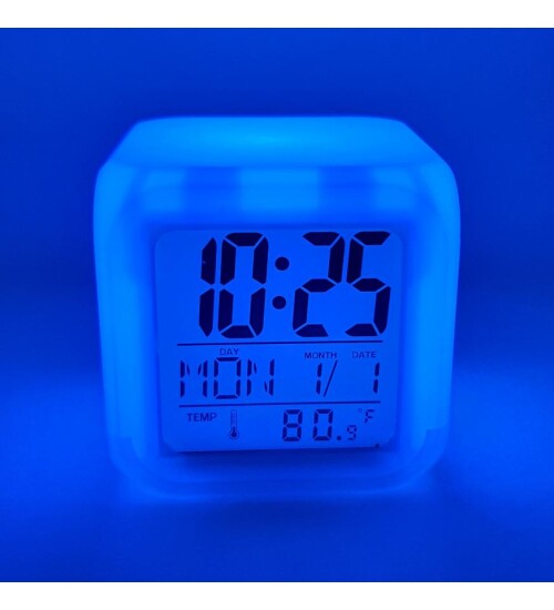 7 Renkli, Termometreli, Alarmlı Dijital Masa Saati
