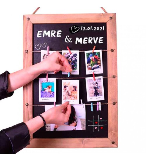 Ahşap Karatahtalı Duvar Fotoğraf Çerçevesi (8 POLA FOTO BASKILI)