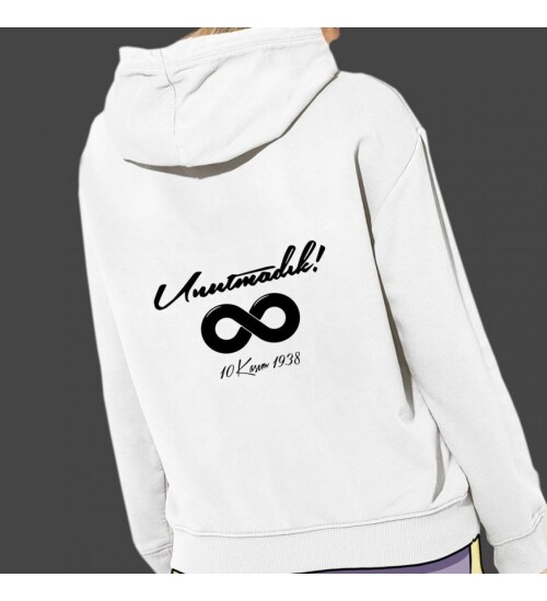 10 Kasım Özel Baskılı Kapşonlu Beyaz Unisex Sweatshirt HK2298