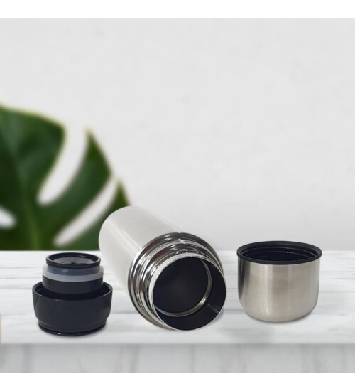 Bardak Kapaklı Deri Kılıflı 500 Ml Gümüş Çelik Termos