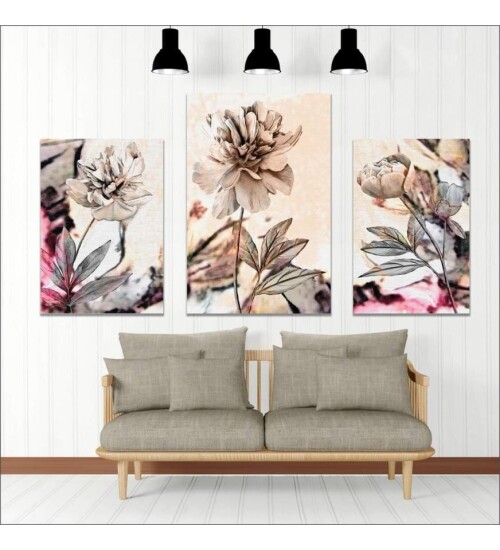 Çiçek Temalı 3lü Kanvas Tablo