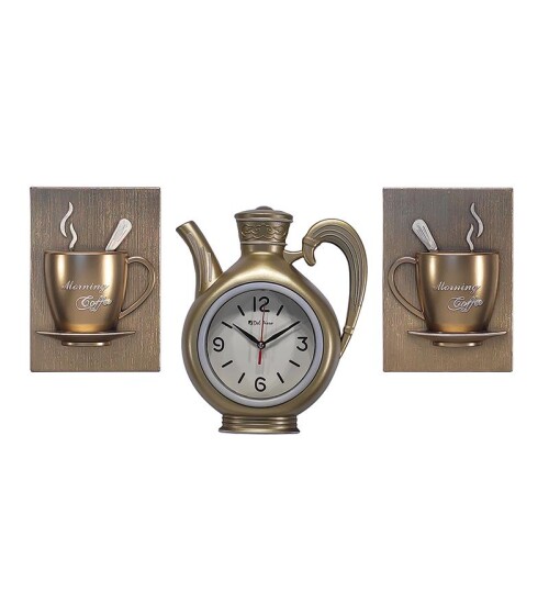 Dekoratif Duvar Saati Gold Fincan 3lü Set HK220