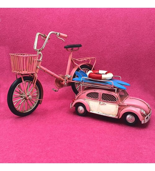 Dekoratif Pembe Metal Sepetli Bisiklet