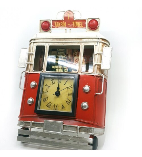 Dekoratif Taksim Tramvay Dekorlu Çerçeveli Masa Saati