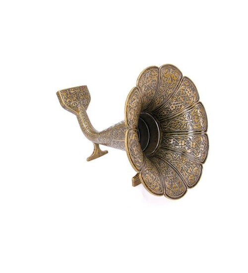 Gramofon Hunisi Telefon Tutuculu Antik Bronz Doğal Hoparlör