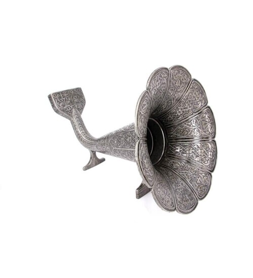 Gramofon Hunisi Telefon Tutuculu Gümüş Doğal Hoparlör