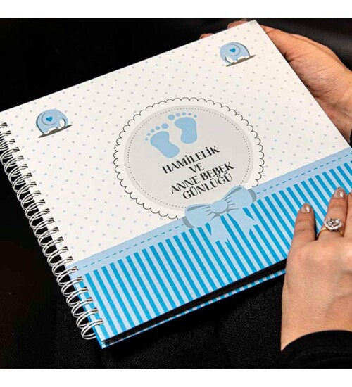 Hamilelik ve Anne Bebek Günlüğü Mavi - Anı Defteri 20x23 cm