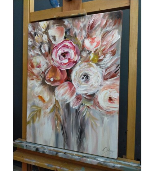 Orijinal Tablo Renkli 35x50 cm El Yapımı Tuval Tablo Çiçeklerin Zerafeti