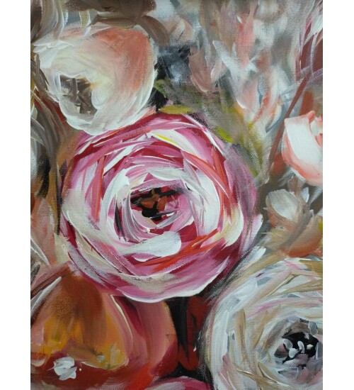 Orijinal Tablo Renkli 35x50 cm El Yapımı Tuval Tablo Çiçeklerin Zerafeti
