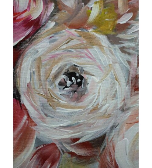 Orijinal Tablo Renkli 35x50 cm El Yapımı Tuval Tablo Çiçeklerin Zerafeti
