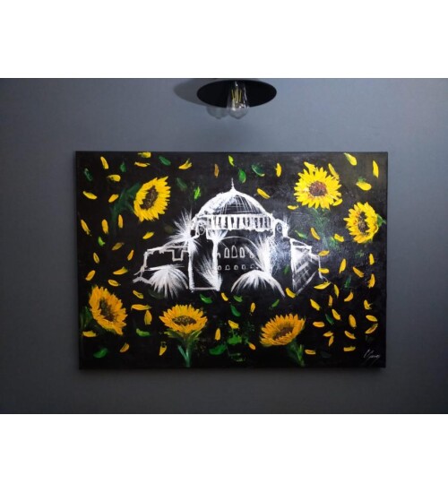 Orijinal Tablo Renkli 70x100 cm El Yapımı Tuval Tablo Ayçiçekleri