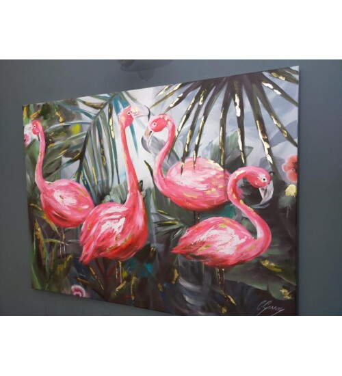 Orijinal Tablo Renkli 80x120 cm El Yapımı Tuval Tablo Flamingolar