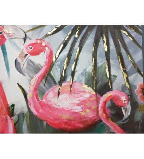 Orijinal Tablo Renkli 80x120 cm El Yapımı Tuval Tablo Flamingolar