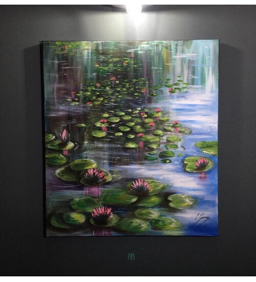 Orijinal Tablo Renkli 80x90 cm El Yapımı Tuval Tablo Nilüferlerin Huzuru