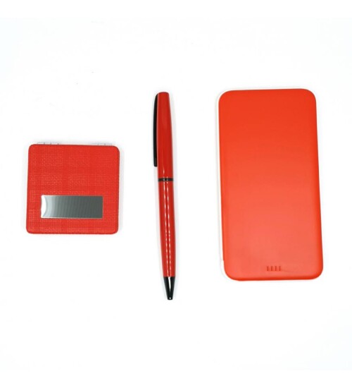 Hediyelik Set 5000 mAh Powerbank, Metal Tükenmez Kalem, Derili Ayna