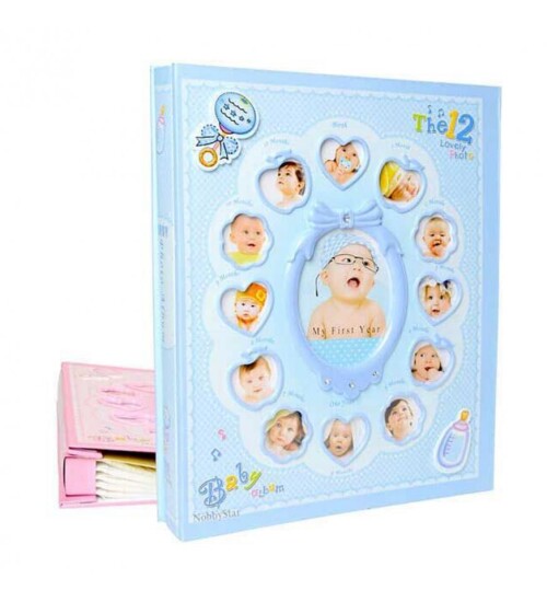 Kişiye Özel 10 Foto Hediyeli 240lık Bebek Fotoğraf Albümü - 10X15Cm - Pembe ve Mavi