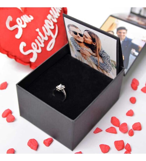 Kişiye Özel 18 Foto Hediyeli Siyah Akordiyon Hediye Kutusu