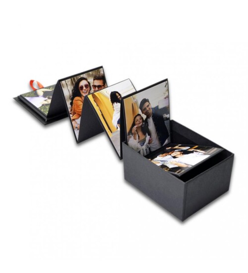 Kişiye Özel 18 Foto Hediyeli Siyah Akordiyon Hediye Kutusu