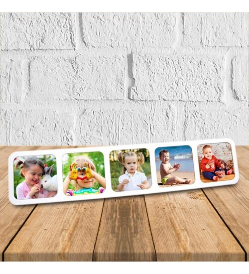 Kişiye Özel 5 Foto Hediyeli Fotoğraf Çerçevesi Beyaz 5li 7x35 cm