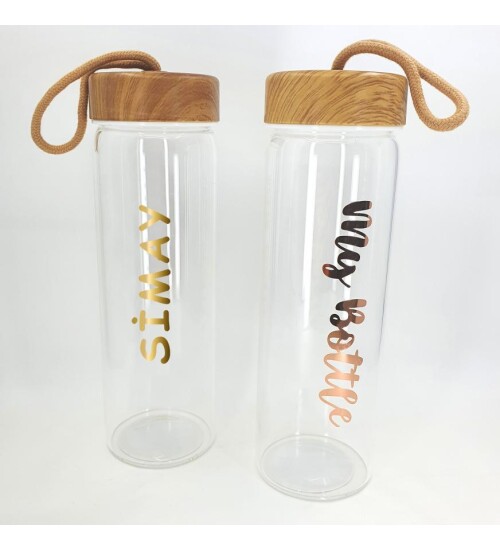 Kişiye Özel 550 ML Gold Kapak Borosilikat Cam Matara