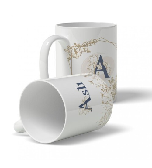 Kişiye Özel Altıgen Çiçek Desenli İsim ve Harf Baskılı Kupa HK108