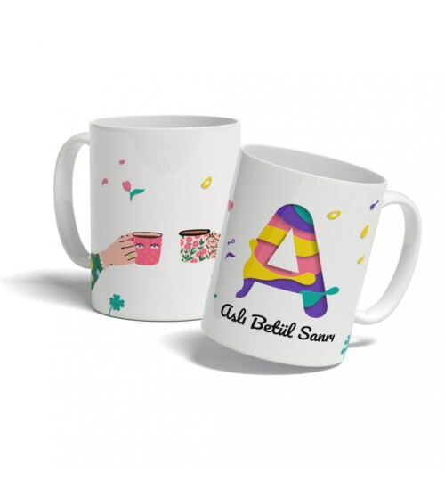 Kişiye Özel Renkli İsim ve Harf Baskılı Kupa HK105