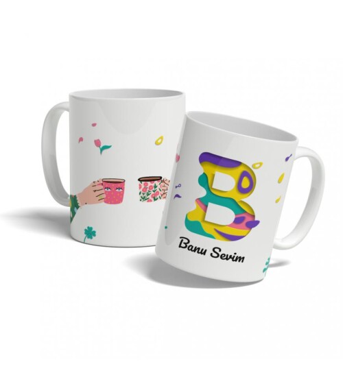 Kişiye Özel Renkli İsim ve Harf Baskılı Kupa HK105