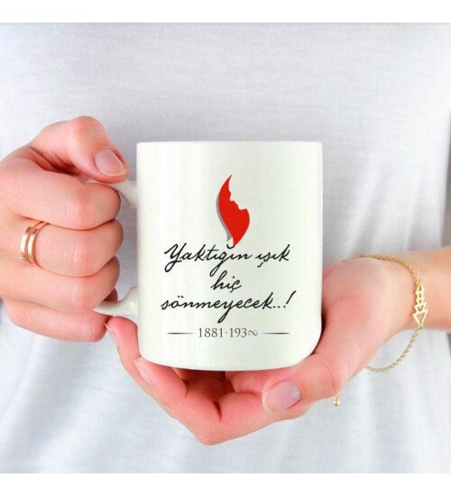 Kişiye Özel Atatürk Sonsuza Dek Baskılı Porselen Beyaz Kupa Bardak HK2307