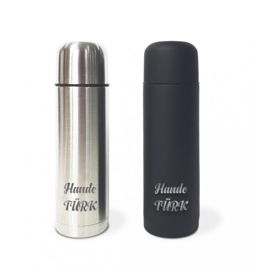 Kişiye Özel Bardak Kapaklı Deri Kılıflı 500 Ml Çelik Termos HK2069