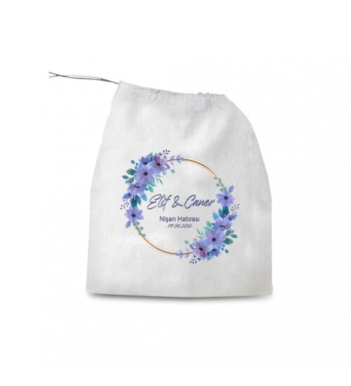Kişiye Özel Düğün Nişan Hatırası Büzgülü Bez Hediye Kesesi 30x35 cm HK2151