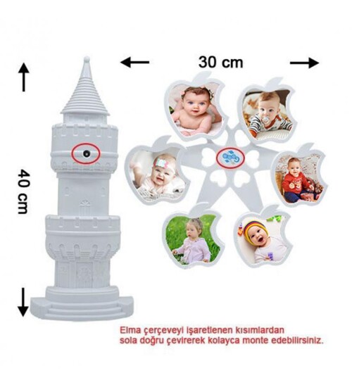 Kişiye Özel Fotoğraf Baskılı Müzikli Dönen Elma Fotoğraf Çerçevesi Beyaz