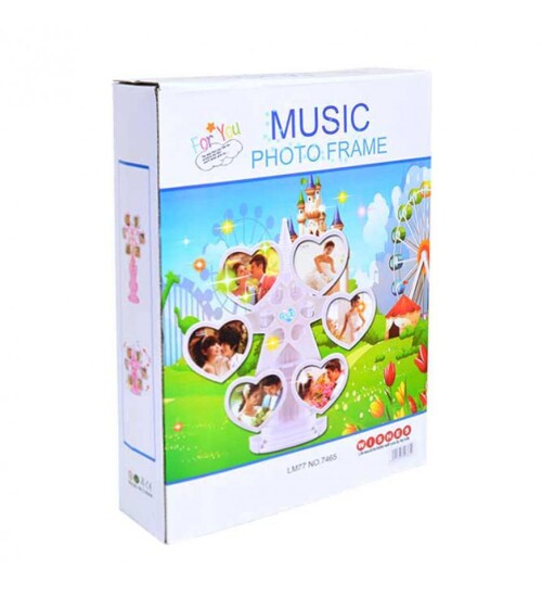Kişiye Özel Fotoğraf Baskılı Müzikli Dönen Elma Fotoğraf Çerçevesi Beyaz
