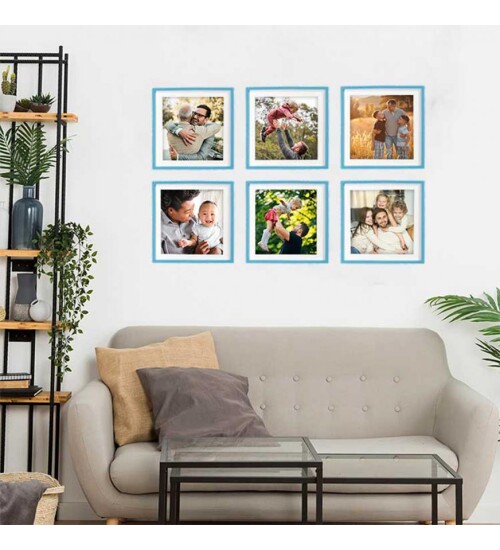 Kişiye Özel Fotoğraf Baskılı Yapışan Sök Tak Kare Çerçeve - Mavi 3Lü Paket