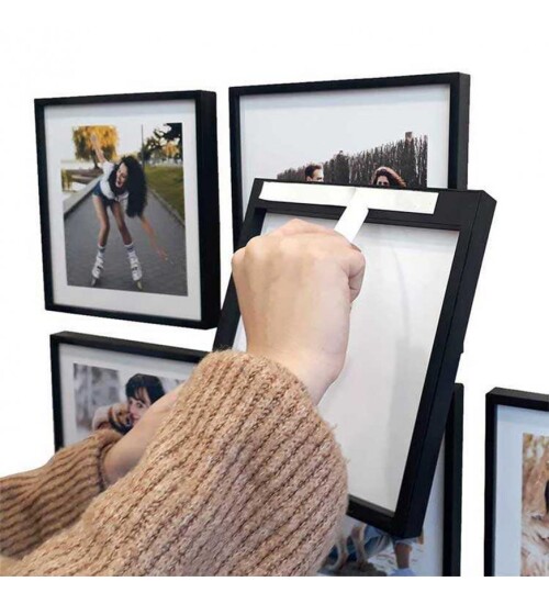 Kişiye Özel Fotoğraf Baskılı Yapışan Sök Tak Kare Çerçeve - Siyah 3Lü Paket