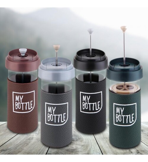 Kişiye Özel French Press My Bottle Deri Kılıflı 450 ml