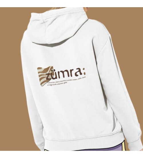 Kişiye Özel İsim Baskılı Kapşonlu Beyaz Unisex Sweatshirt HK2158