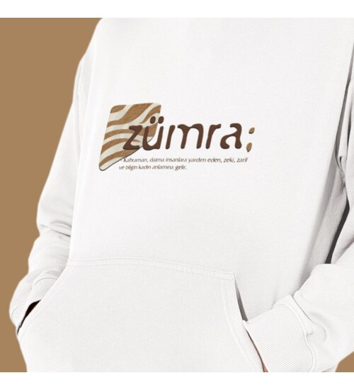 Kişiye Özel İsim Baskılı Kapşonlu Beyaz Unisex Sweatshirt HK2158