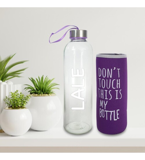 Kişiye Özel İsimli Renkli Kılıflı Cam Su Şişesi 750 ml