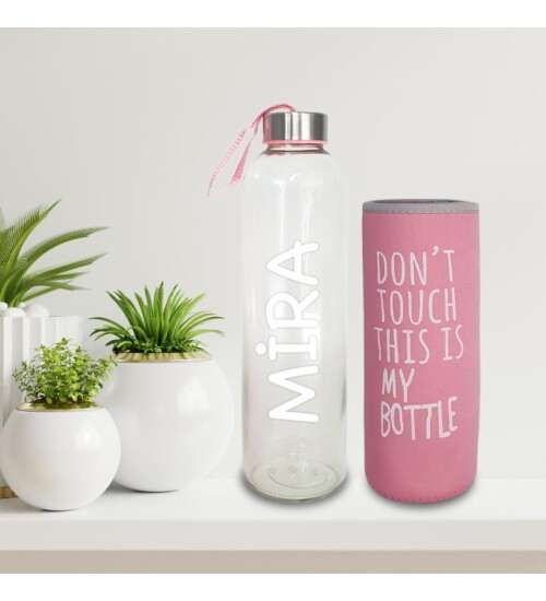 Kişiye Özel İsimli Renkli Kılıflı Cam Su Şişesi 750 ml