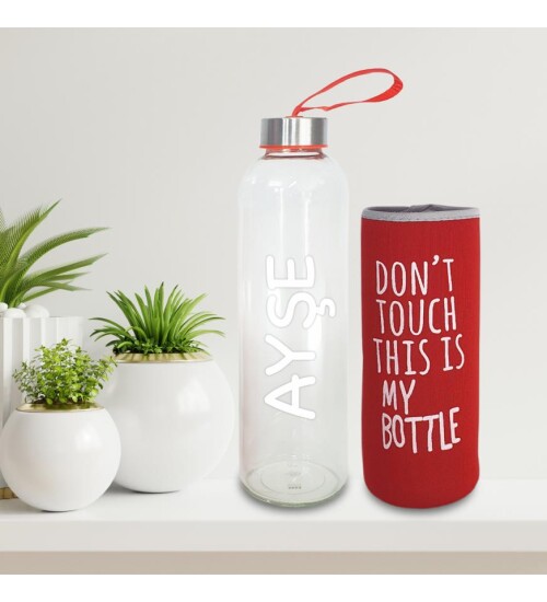Kişiye Özel İsimli Renkli Kılıflı Cam Su Şişesi 750 ml